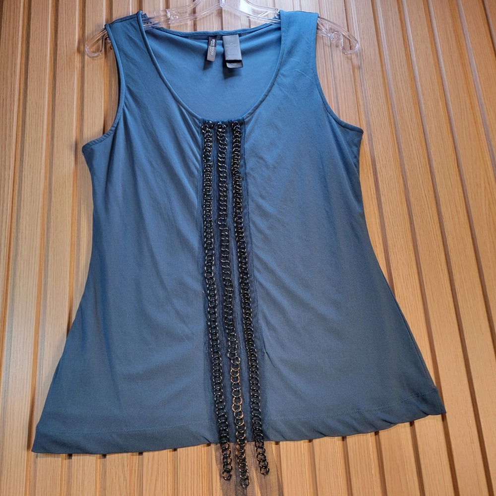 Bisou Bisou Michele Bohbot Blue Mesh Tank Top with Chain Detail Size L